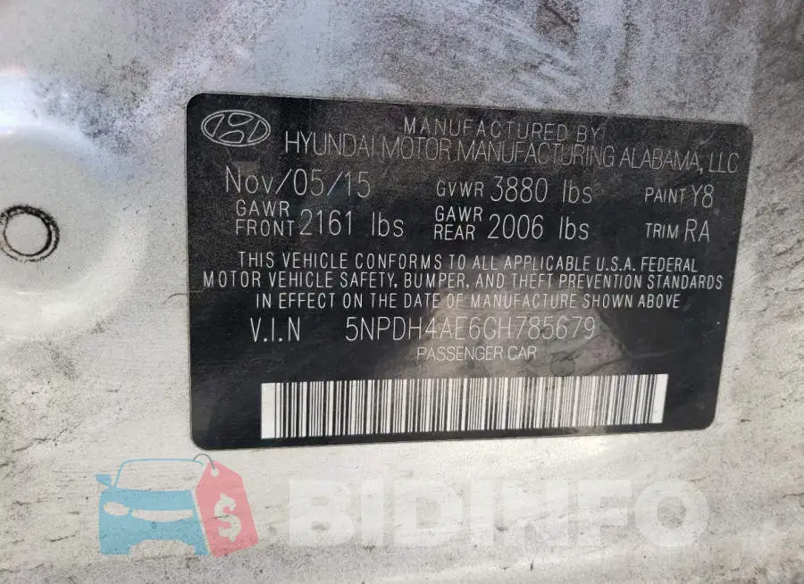 5NPDH4AE6GH785679 Photo# 13