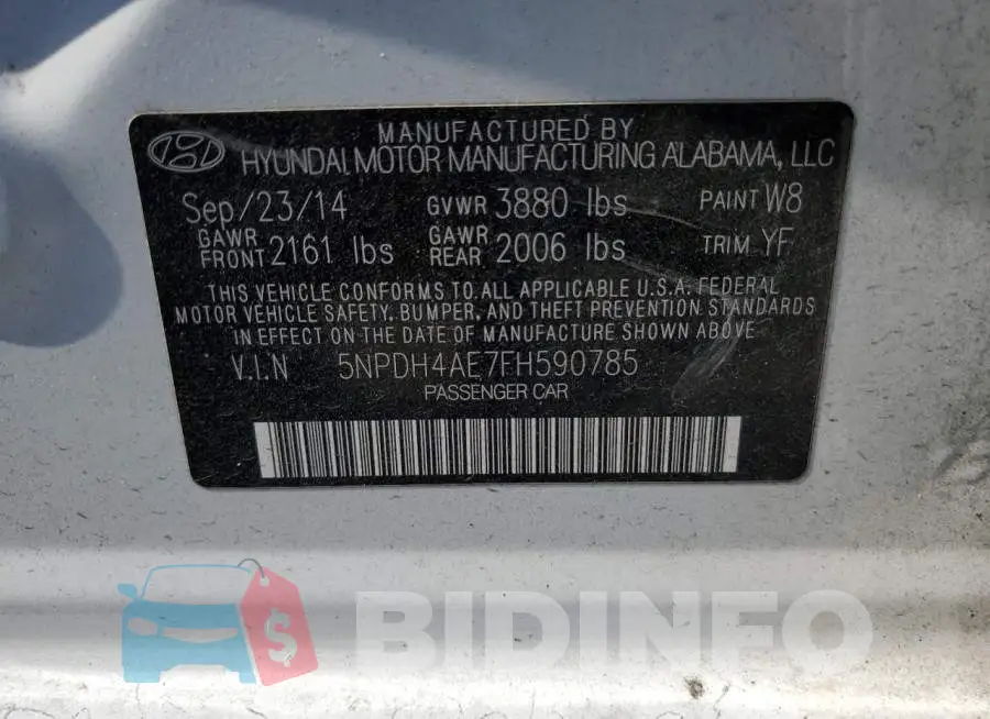 5NPDH4AE7FH590785 Photo# 12