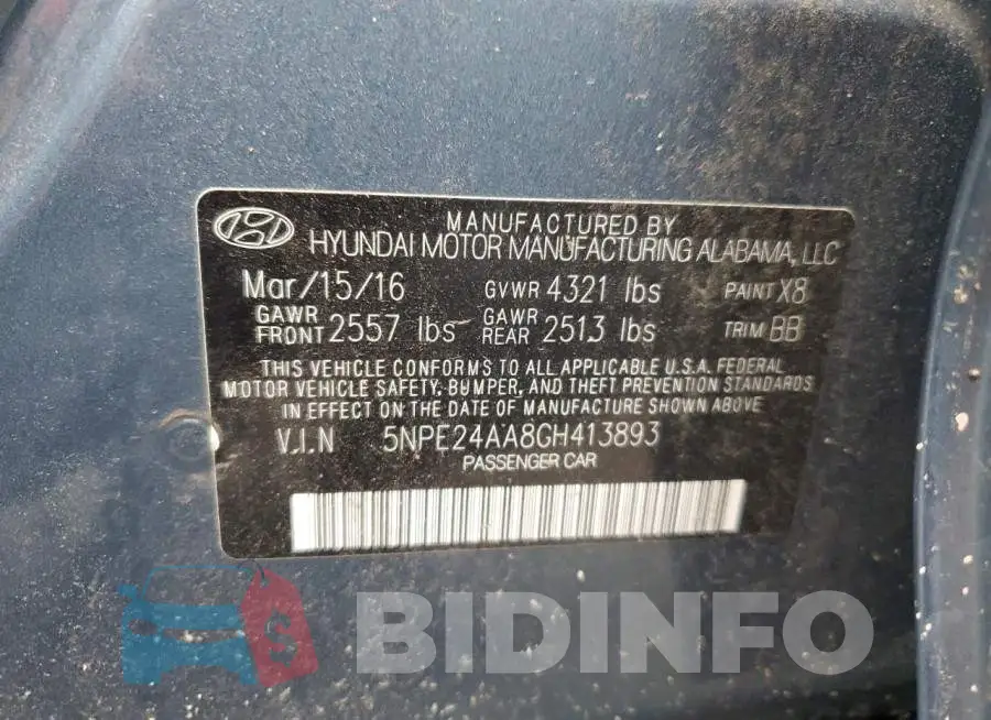 5NPE24AA8GH413893 Photo# 12