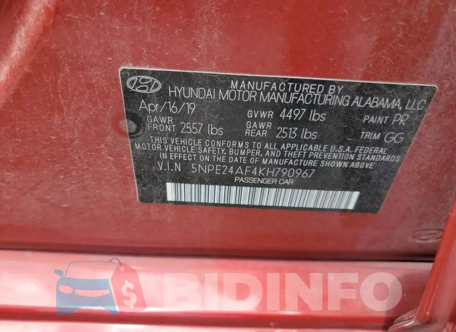 5NPE24AF4KH790967 Photo# 12