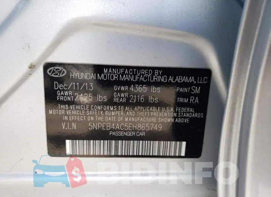 5NPEB4AC5EH865749 Photo# 12