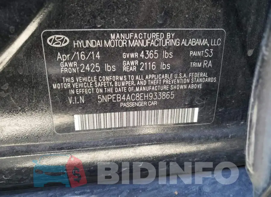 5NPEB4AC8EH933865 Photo# 12