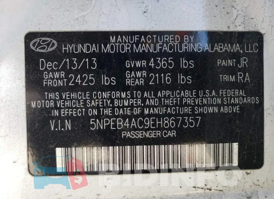 5NPEB4AC9EH867357 Photo# 12