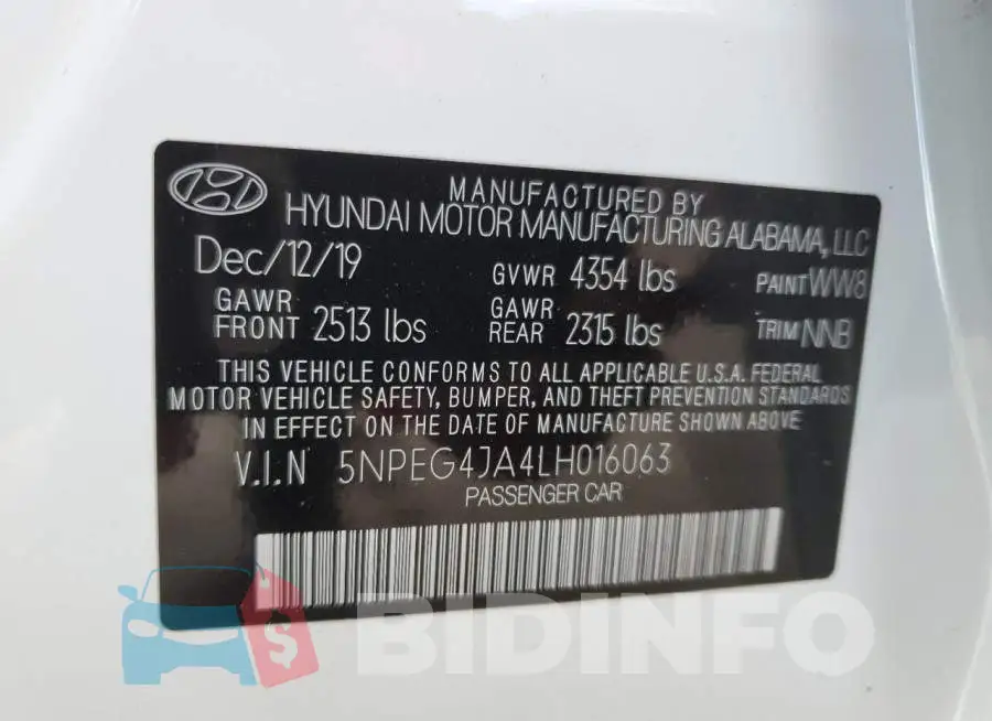 5NPEG4JA4LH016063 Photo# 12