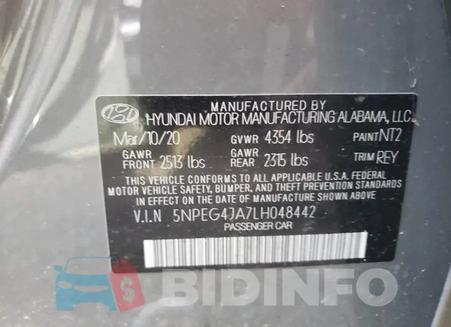 5NPEG4JA7LH048442 Photo# 12