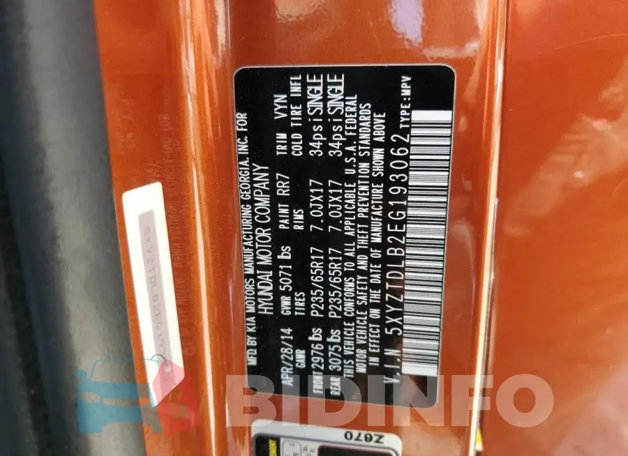 5XYZTDLB2EG193062 Photo# 12