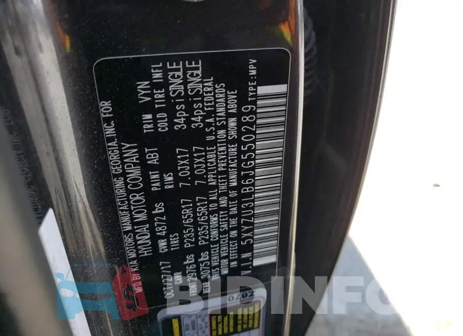 5XYZU3LB6JG550289 Photo# 13