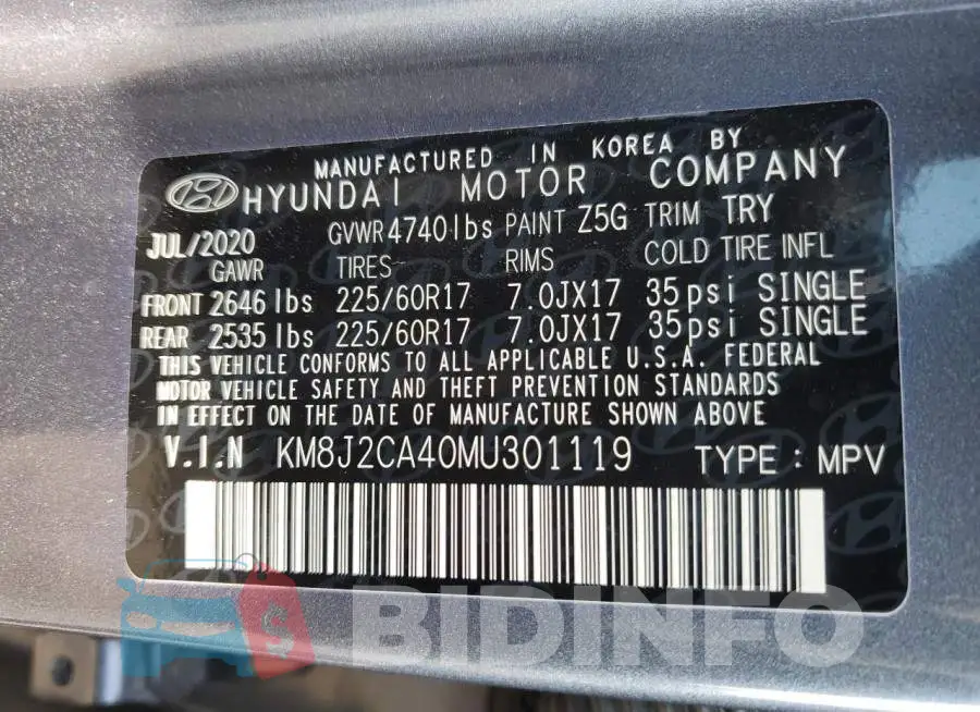 KM8J2CA40MU301119 Photo# 13