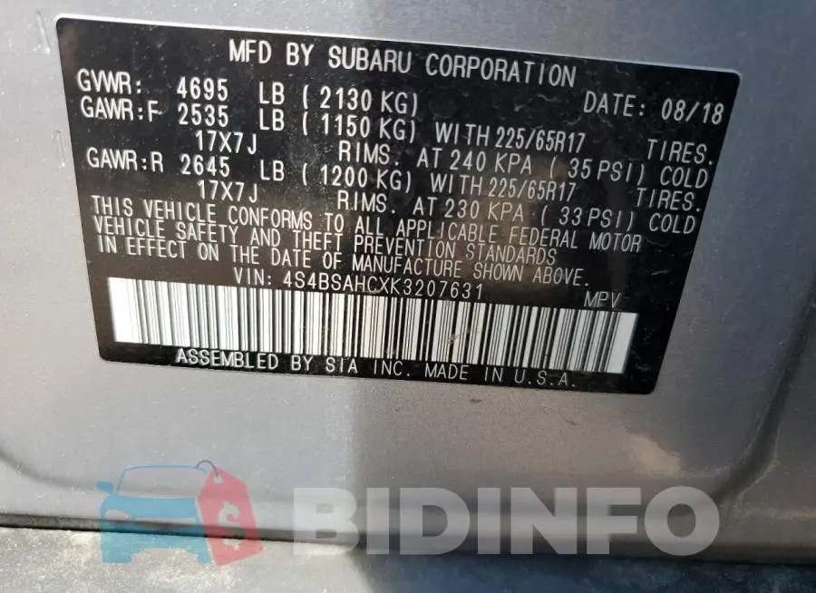 4S4BSAHCXK3207631 Photo# 12