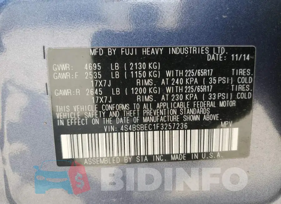 4S4BSBEC1F3257236 Photo# 14