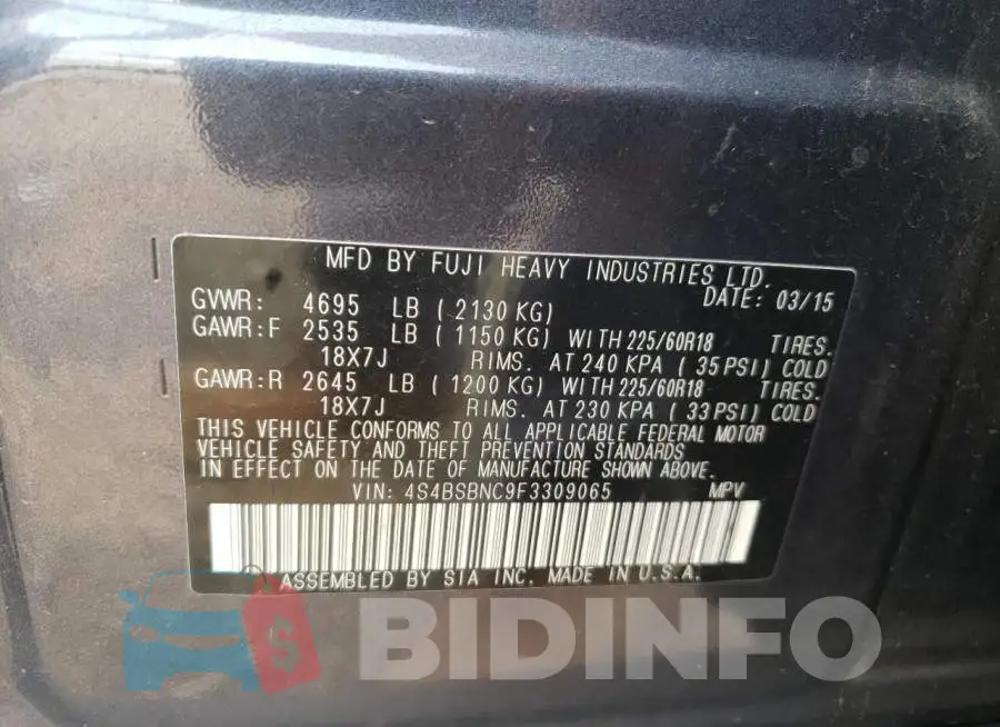 4S4BSBNC9F3309065 Photo# 13