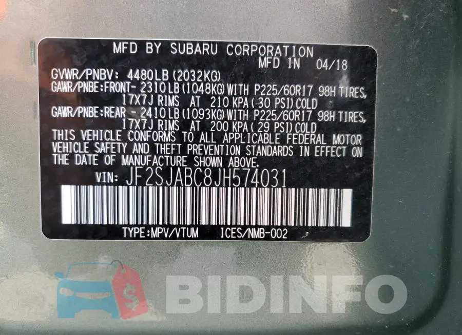 JF2SJABC8JH574031 Photo# 12