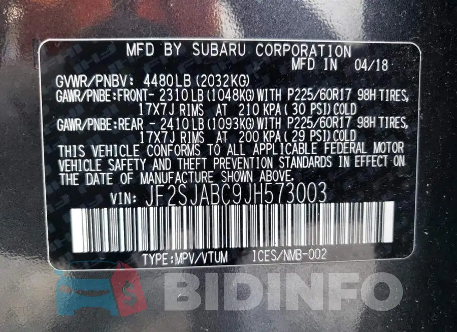 JF2SJABC9JH573003 Photo# 12