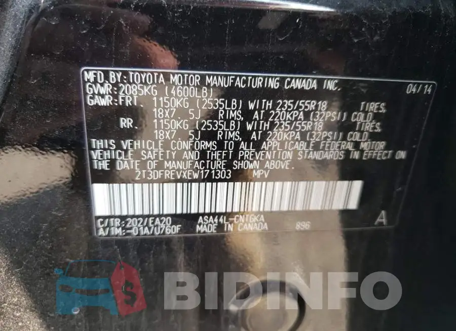 2T3DFREVXEW171303 Photo# 13