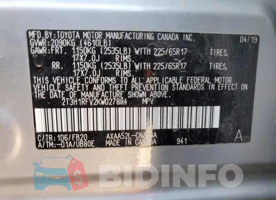 2T3H1RFV2KW027884 Photo# 13