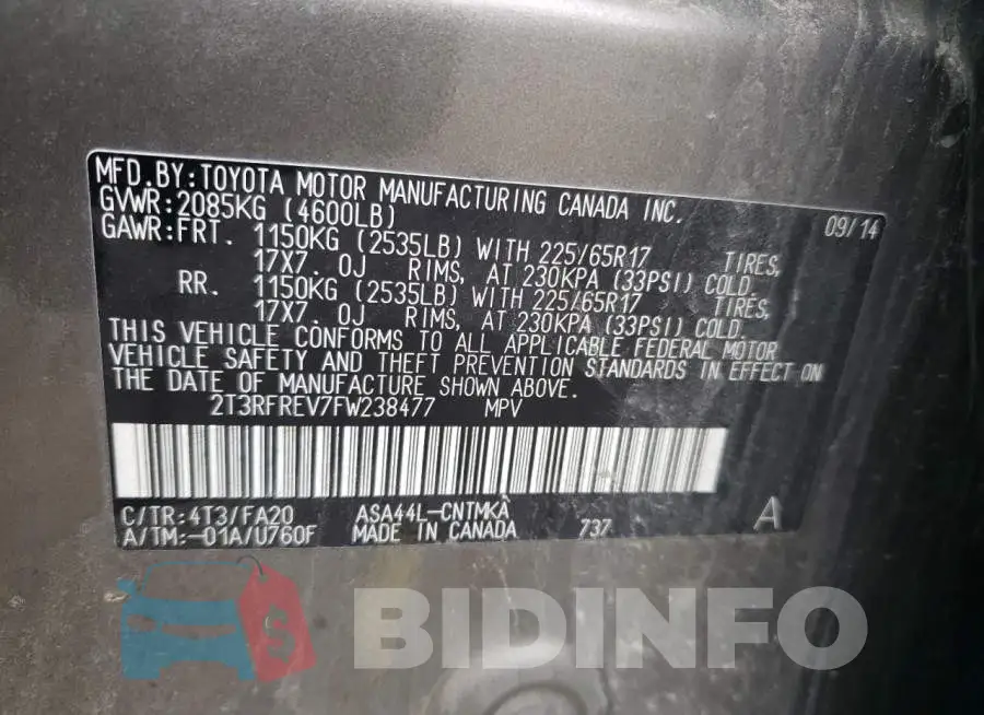 2T3RFREV7FW238477 Photo# 13