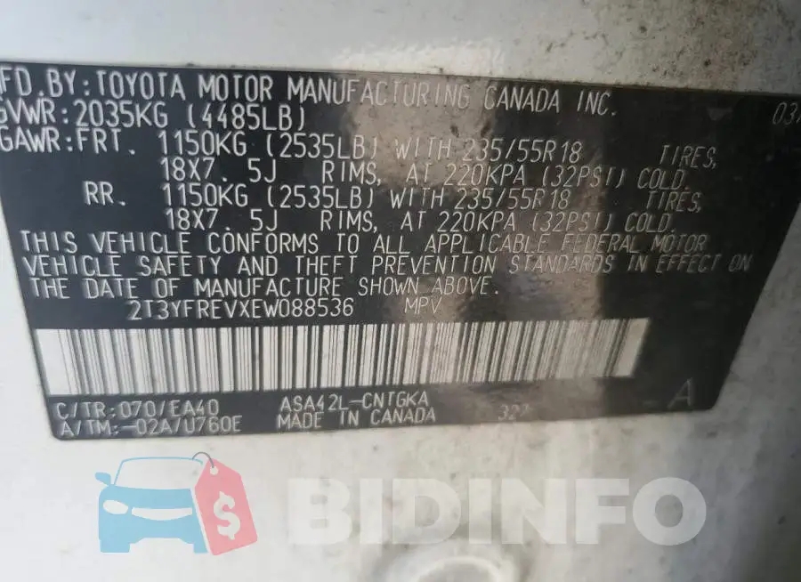 2T3YFREVXEW088536 Photo# 13