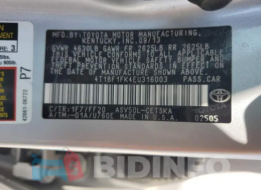 4T1BF1FK4EU316003 Photo# 13