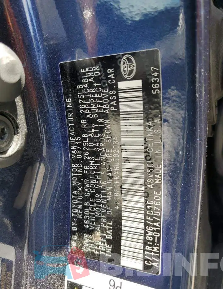 4T1BF1FKXGU502034 Photo# 12