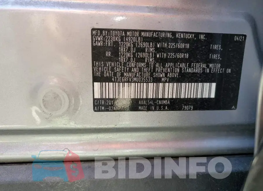 4T3E6RFV3MU035533 Photo# 13