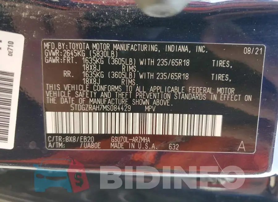5TDGZRAH7MS084429 Photo# 13