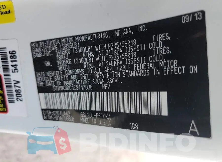 5TDYK3DC1ES417036 Photo# 13
