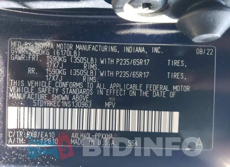 5TDYRKEC1NS130963 Photo# 13