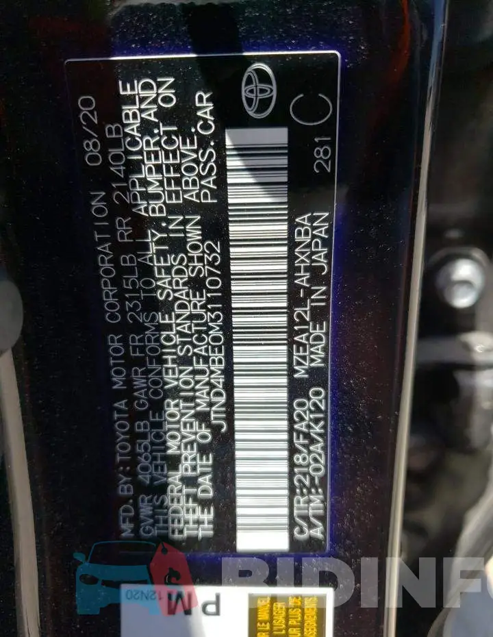JTND4MBE0M3110732 Photo# 13