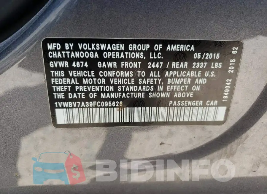 1VWBV7A39FC095626 Photo# 12