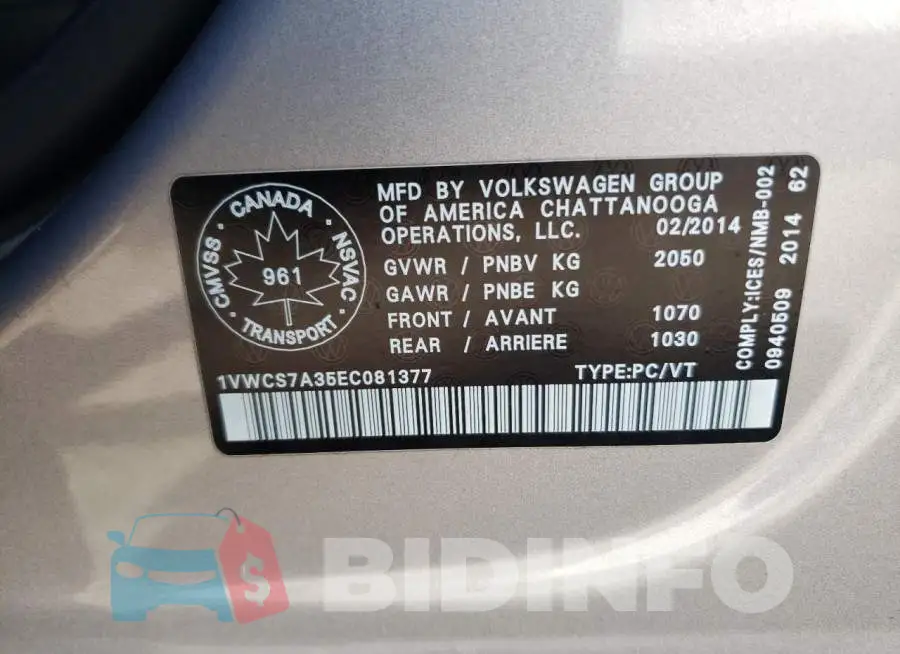 1VWCS7A35EC081377 Photo# 12