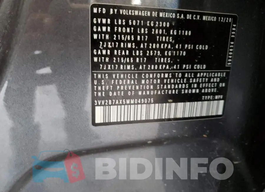 3VV2B7AX5MM049075 Photo# 13
