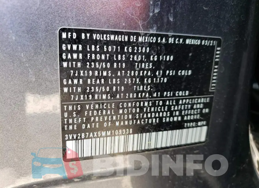 3VV2B7AX5MM109338 Photo# 13