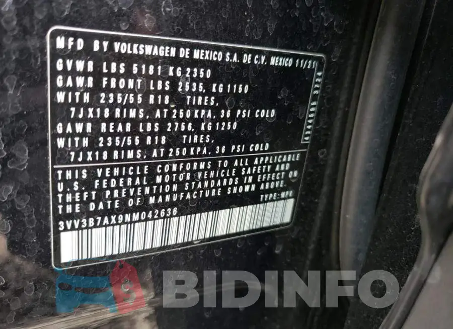 3VV3B7AX9NM042636 Photo# 13