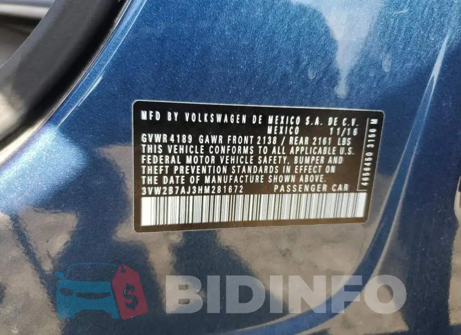3VW2B7AJ3HM281672 Photo# 12