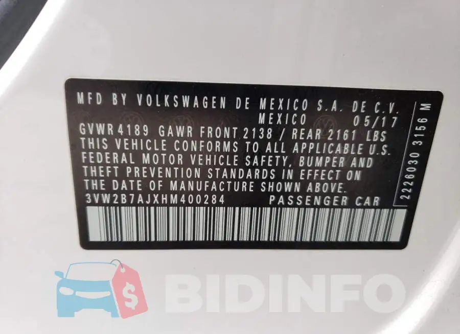 3VW2B7AJXHM400284 Photo# 12