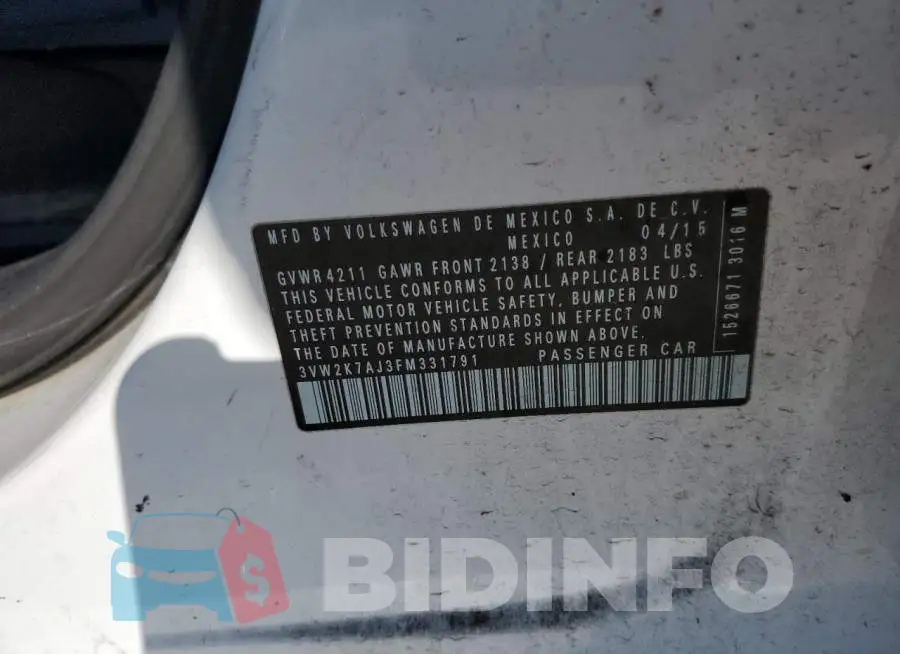 3VW2K7AJ3FM331791 Photo# 12