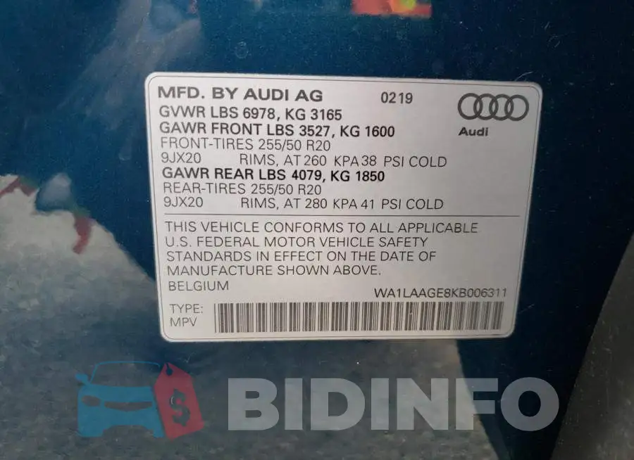 WA1LAAGE8KB006311 Photo# 13