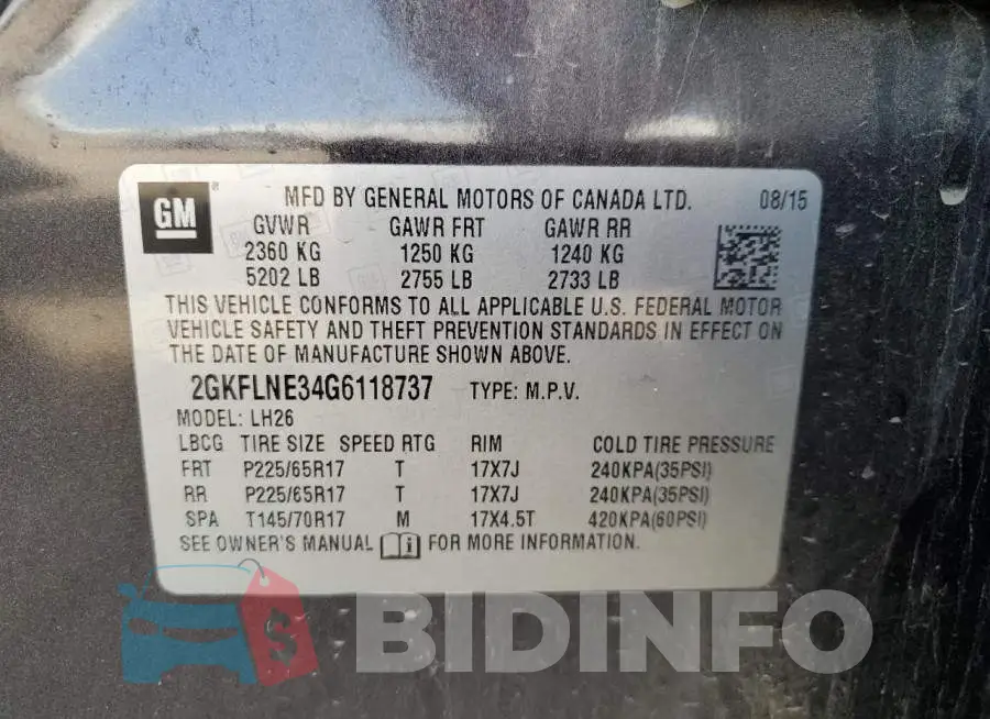 2GKFLNE34G6118737 Photo# 13