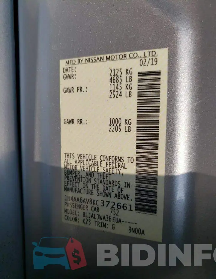 1N4AA6AV8KC372661 Photo# 12