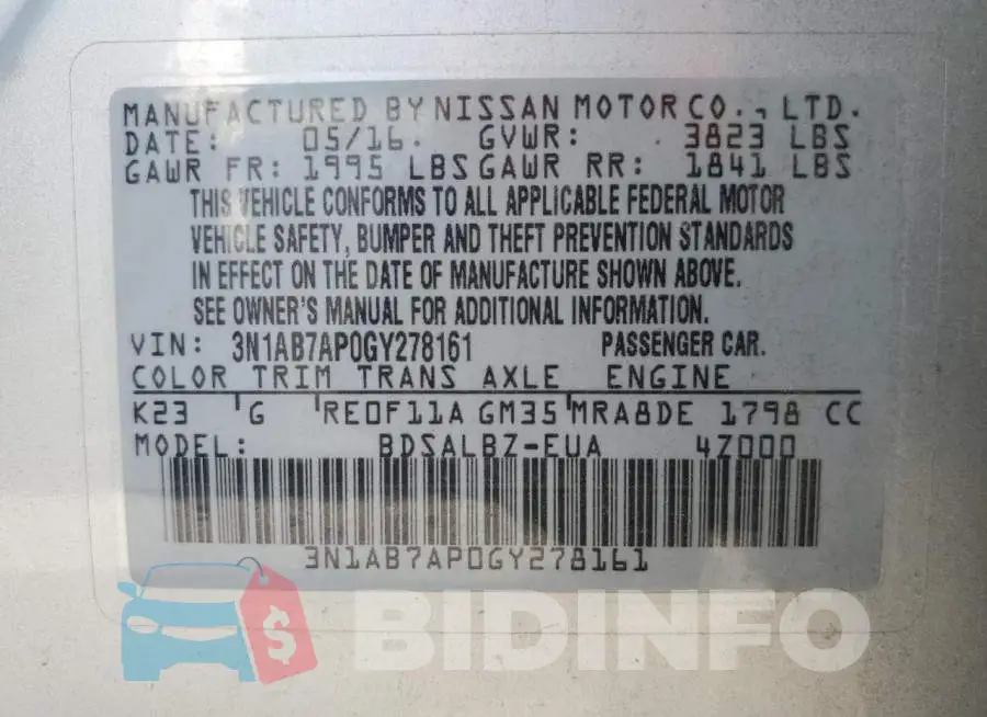 3N1AB7AP0GY278161 Photo# 12