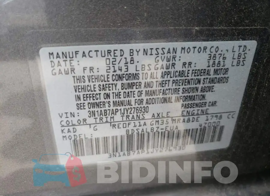 3N1AB7AP1JY276930 Photo# 12