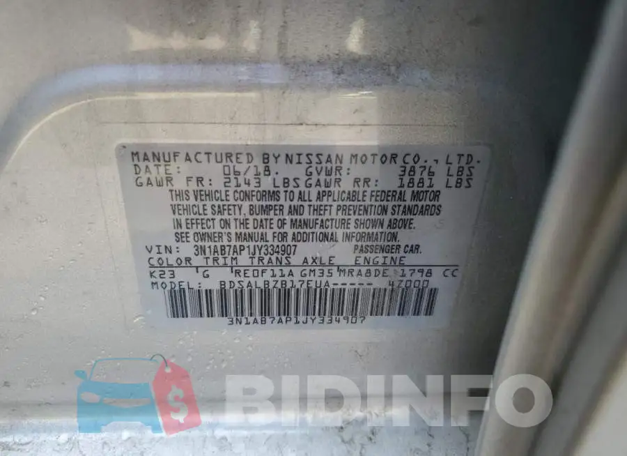 3N1AB7AP1JY334907 Photo# 12