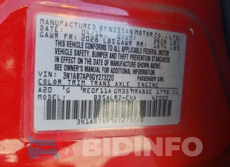 3N1AB7AP9GY273220 Photo# 12