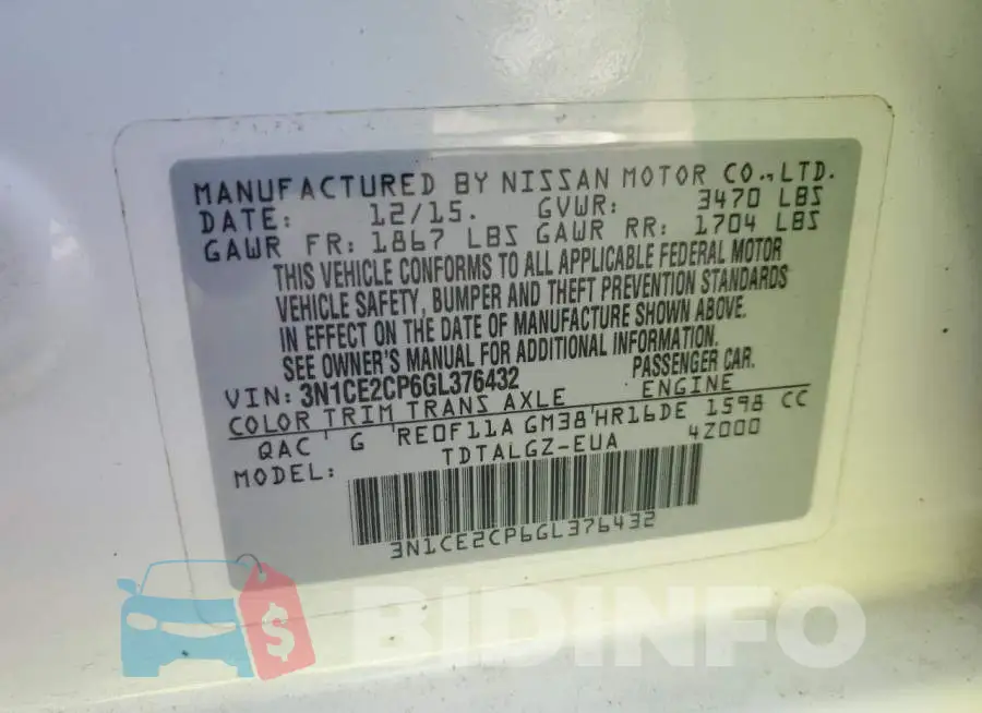 3N1CE2CP6GL376432 Photo# 12