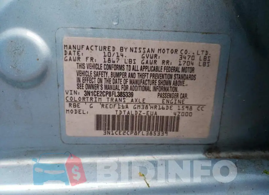 3N1CE2CP8FL385339 Photo# 12