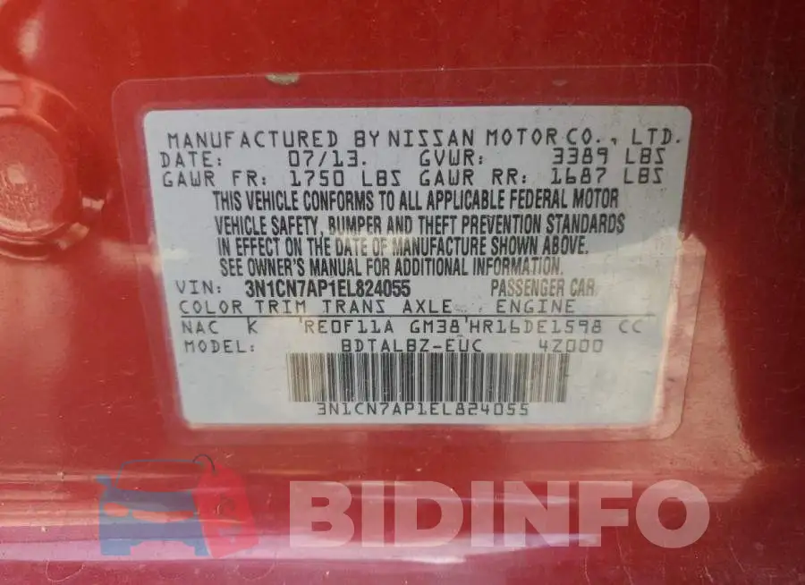 3N1CN7AP1EL824055 Photo# 12