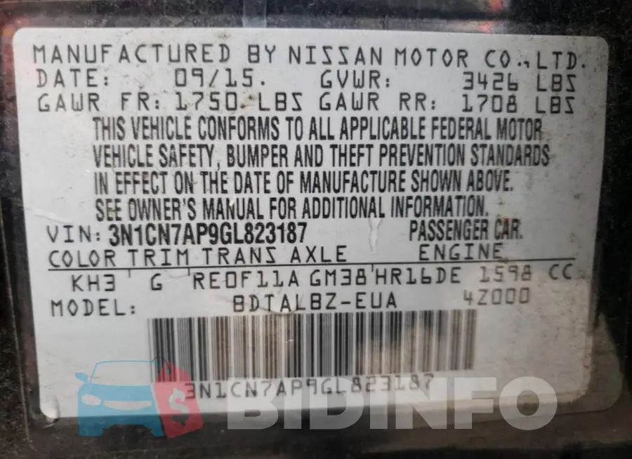 3N1CN7AP9GL823187 Photo# 12