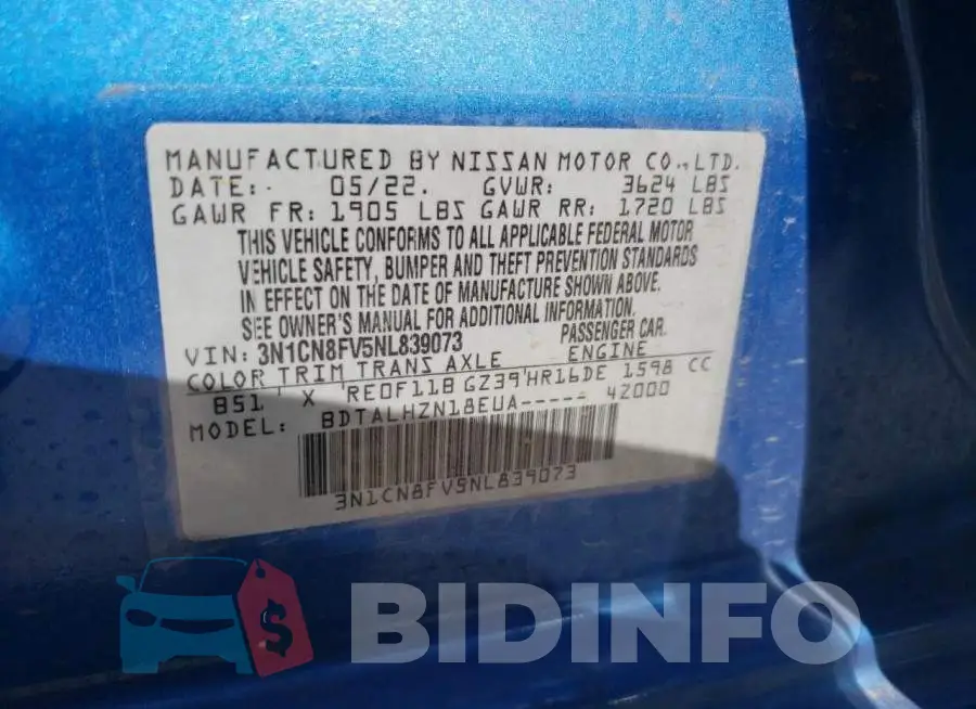 3N1CN8FV5NL839073 Photo# 13
