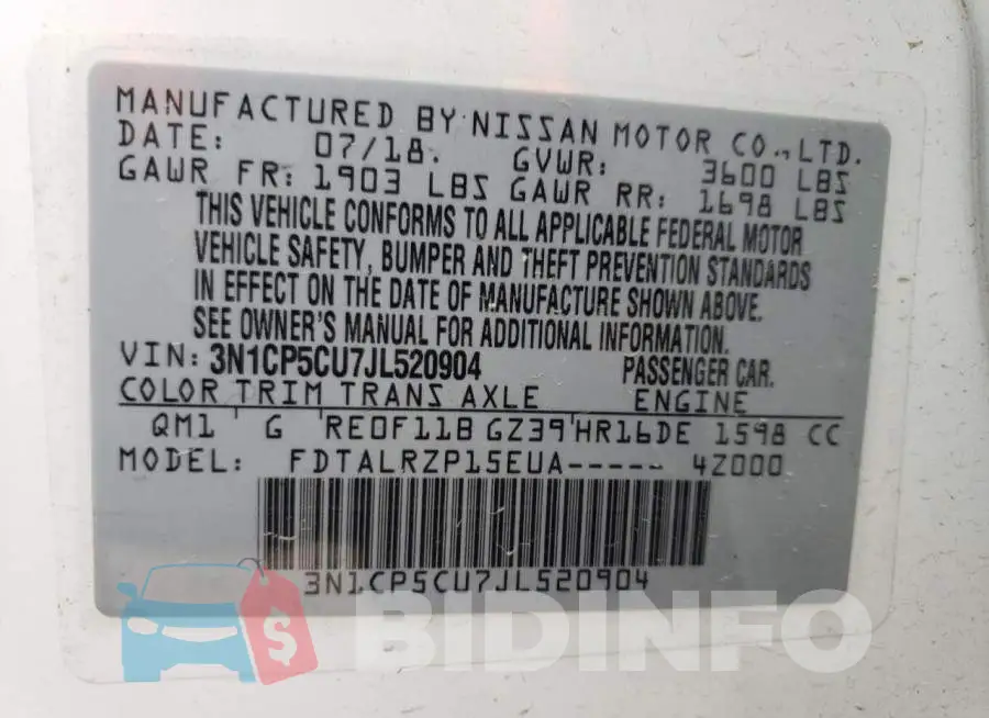 3N1CP5CU7JL520904 Photo# 14