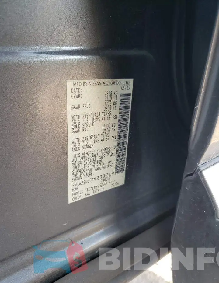 5N1AZ2MG3FN238719 Photo# 13